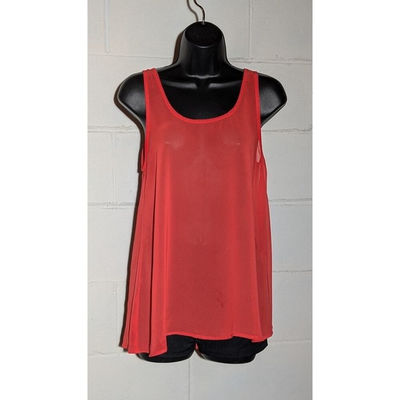 Everly Coral Red Orange Sleeveless Tank Top with Bow Back Detail Medium - Picture 1 of 3